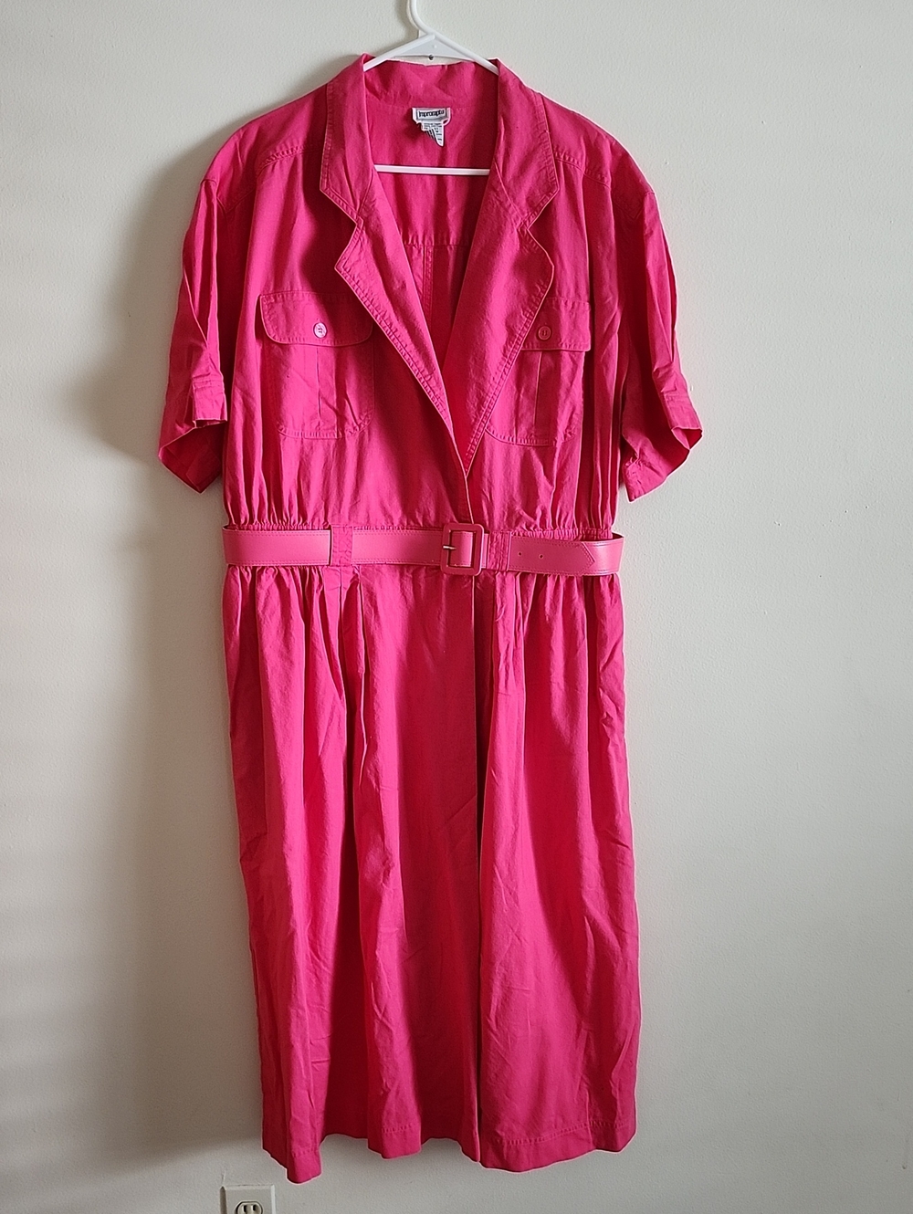 Impromptu Vintage Bright Pink Belted Shirt Dress With waist Belt